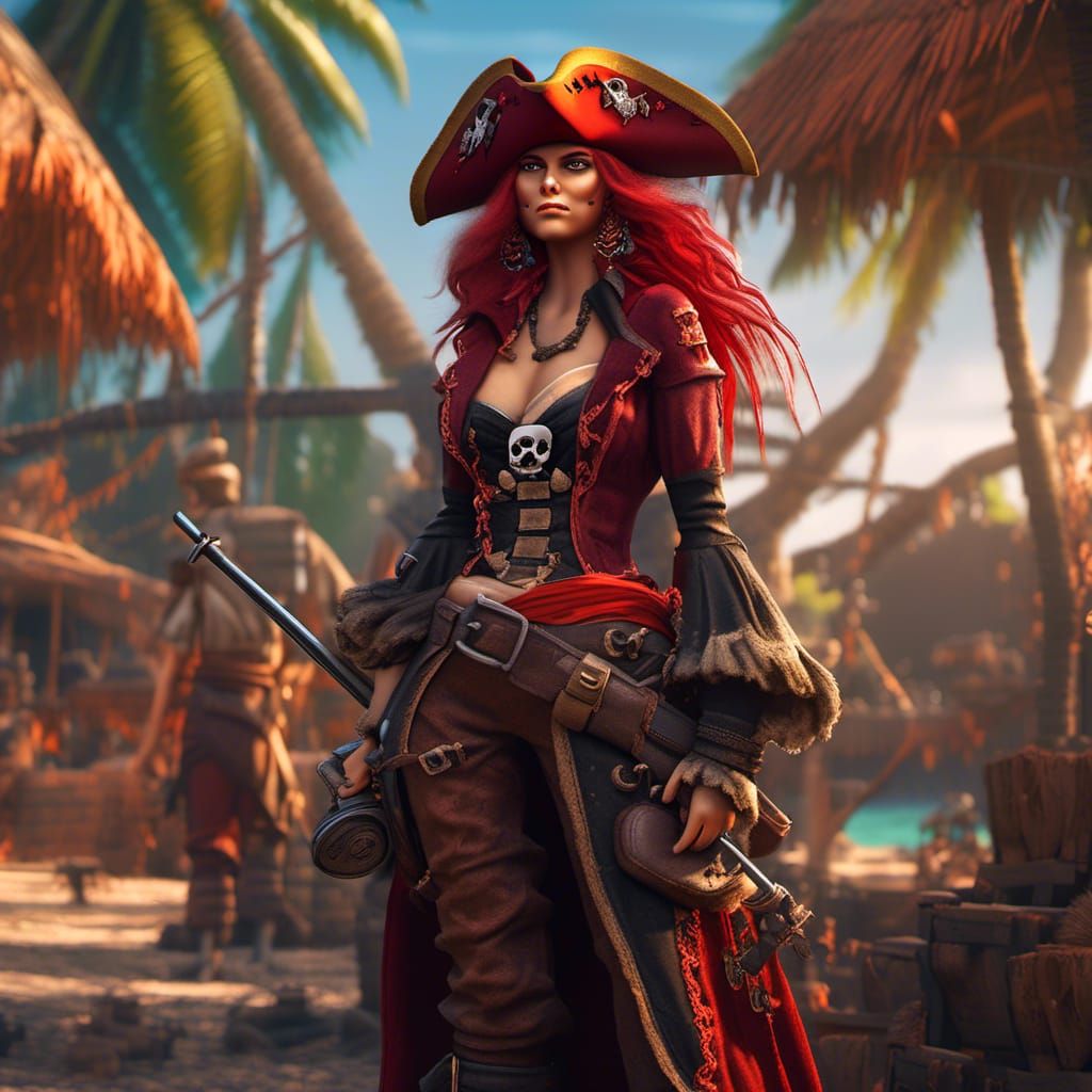 Fox-Human Pirate Woman with Musket, Hyperreal 3D Art