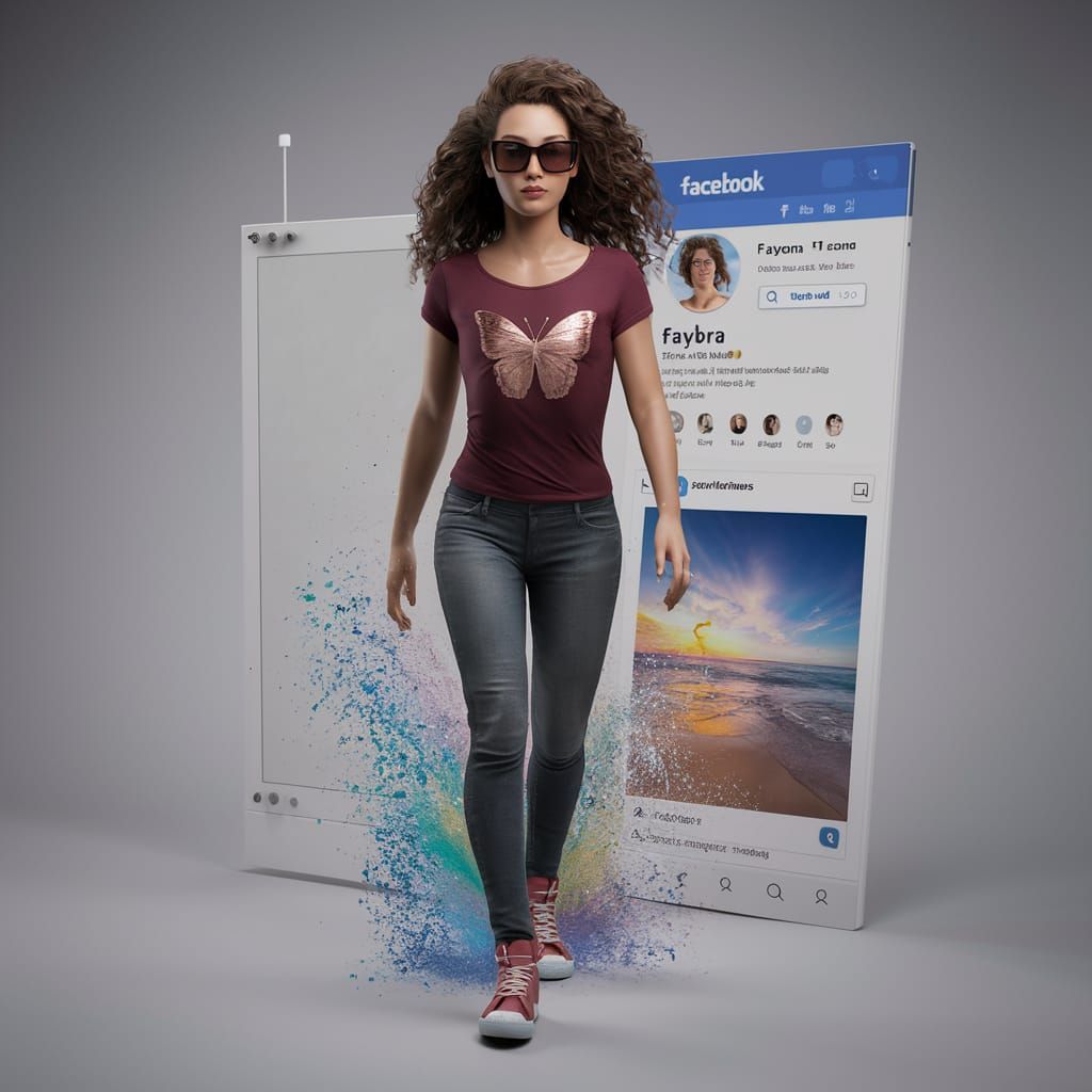 Woman Emerges from Facebook in 3D Illustration