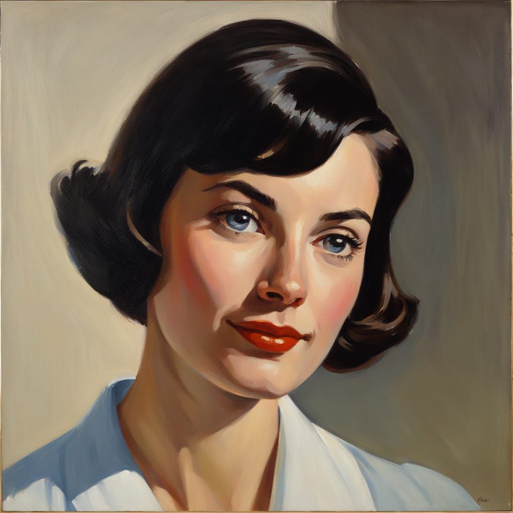 Portrait of a Smiling Woman in Hopper's Style