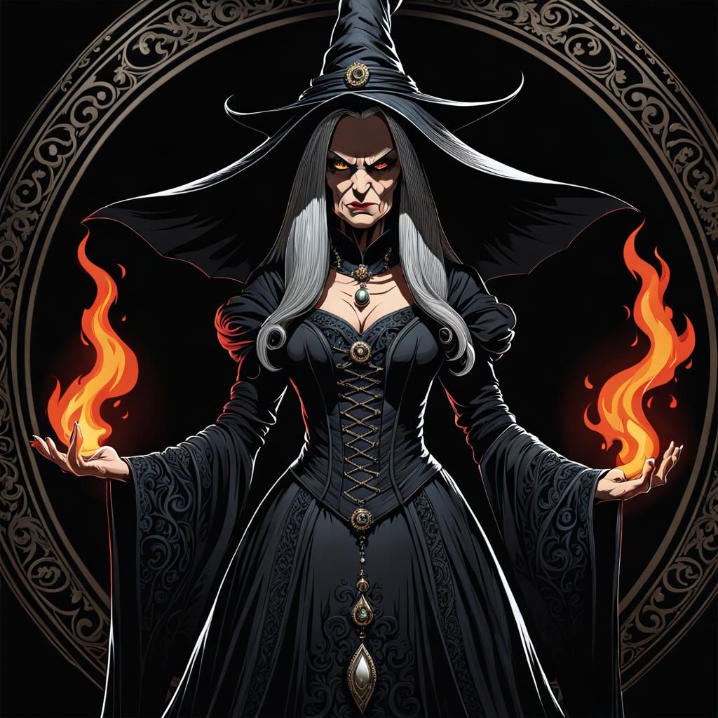 Evil Witch Illustration in Dark Surreal Style