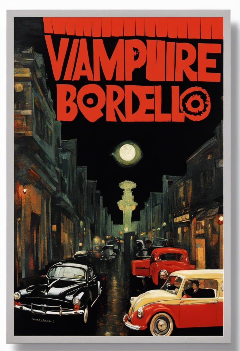 Vampire Bordello Boris Karloff in the streets band poster night silhouette with lights and cars Gustav Klimt Guido Borel...