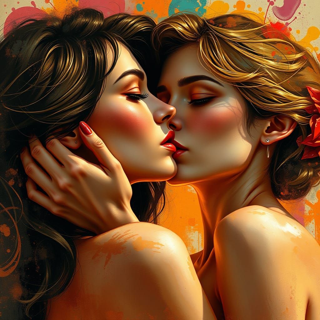 Intimate Women in Passionate Embrace