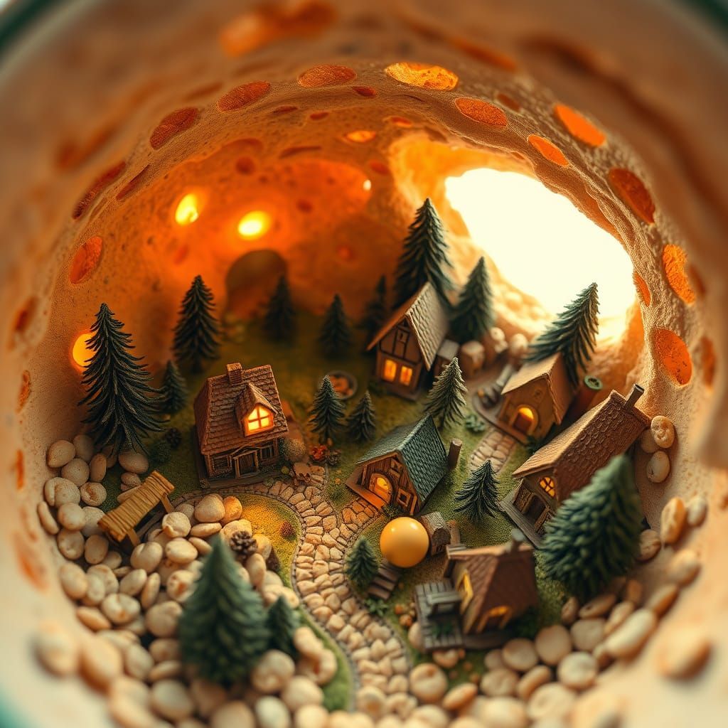 Mini Village in Cereal Bowl, Whimsical Art