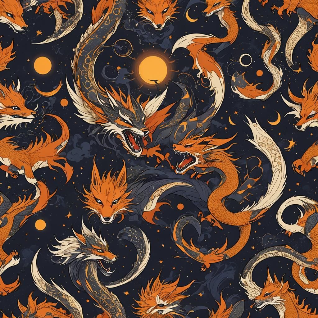 Eclipse Dragon Fox Fantasy Creature