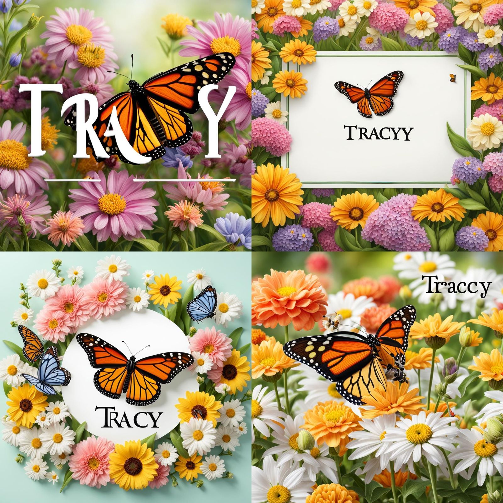 Floral Banner with Butterfly, Oil Painting Style