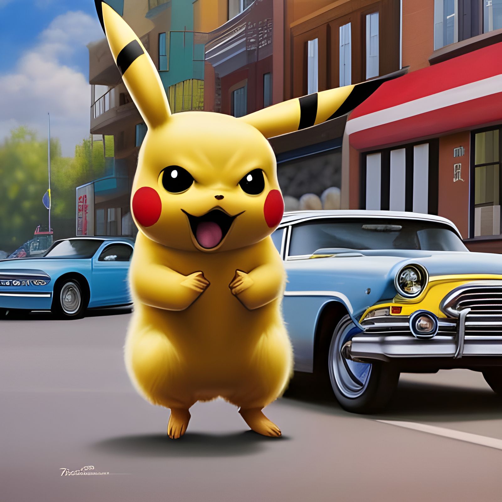 hyper realistic oil painting of Pikachu as a Harlem diplomat...