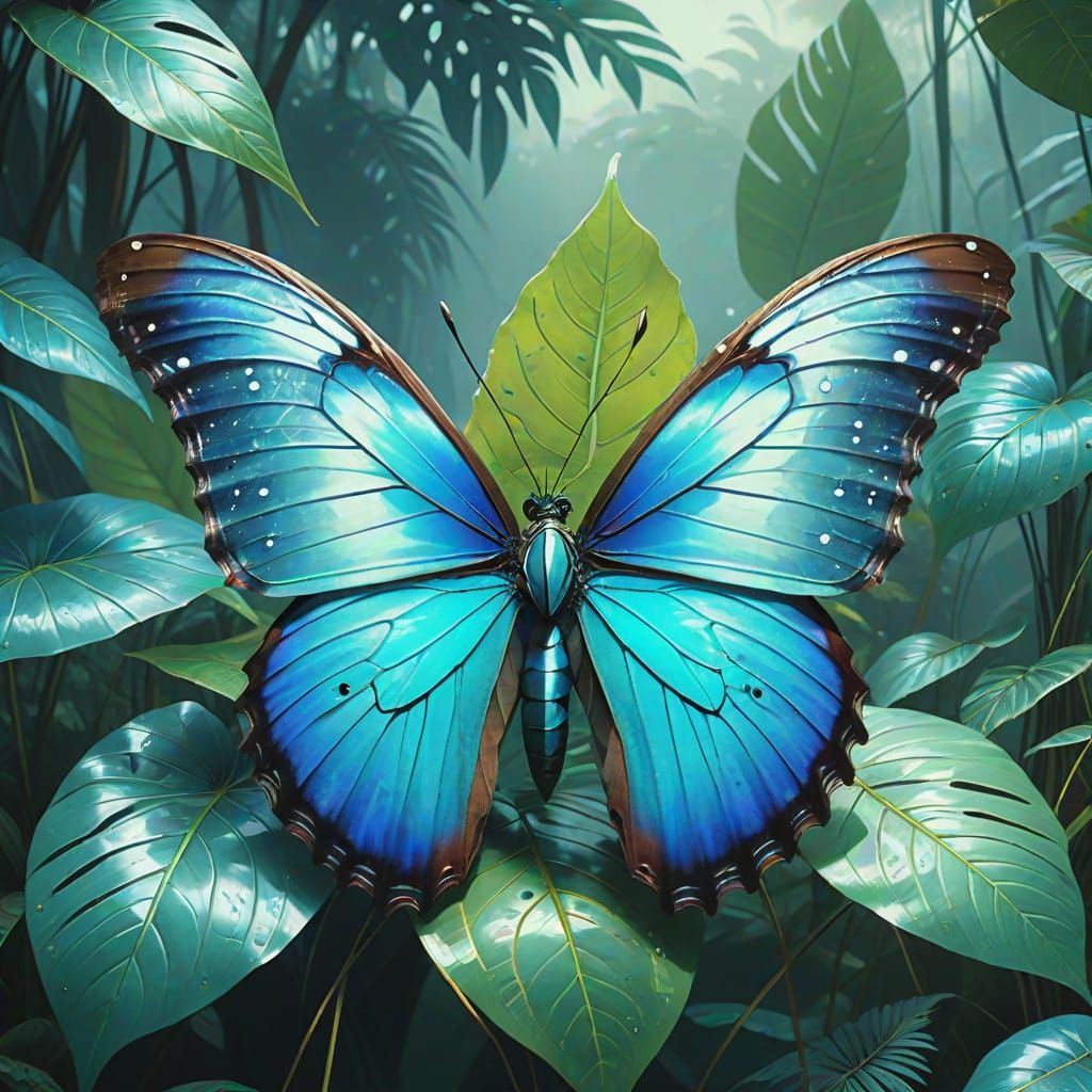 Iridescent Blue Morpho Butterfly in Futuristic Hyper-Realist...