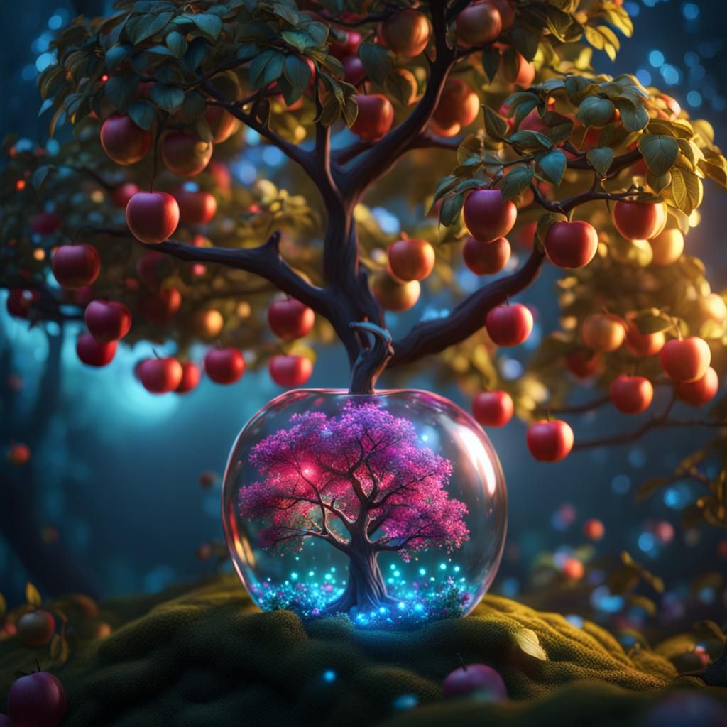 Glass apple with apple tree