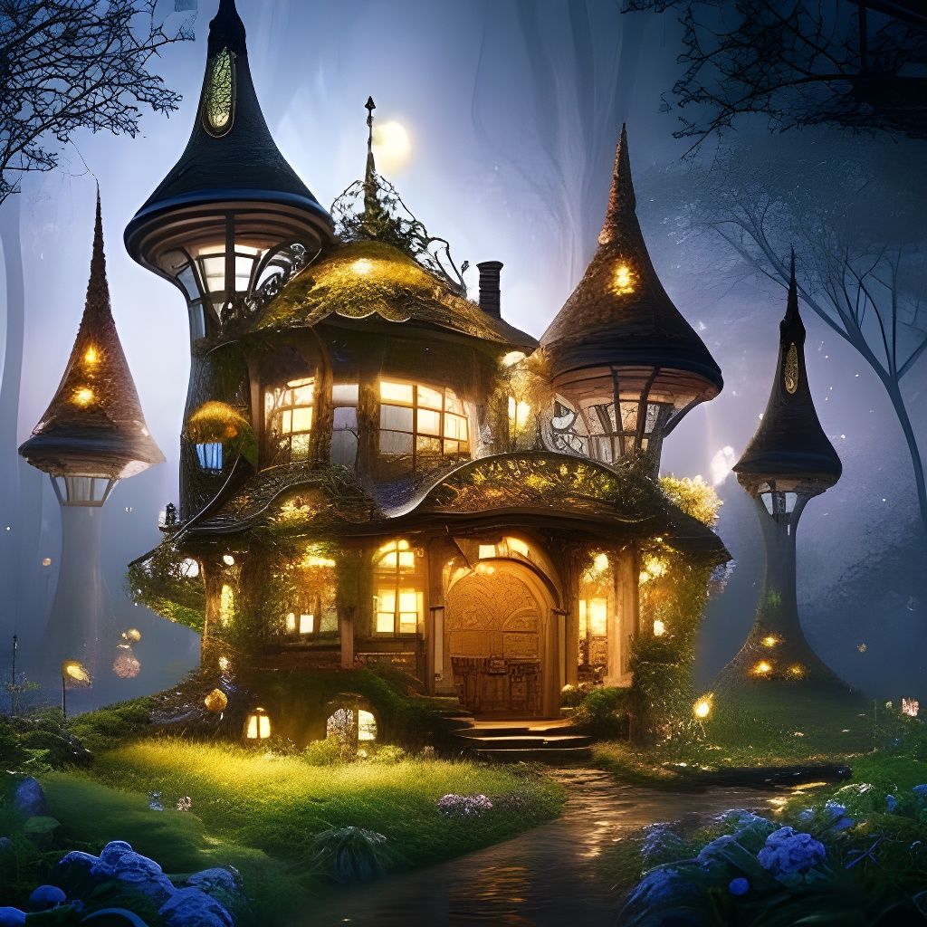 Magical Fairy House in Cityscape, Hyperrealism