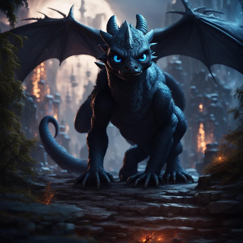 Night Fury with Blue Eyes in Detailed Matte Painting
