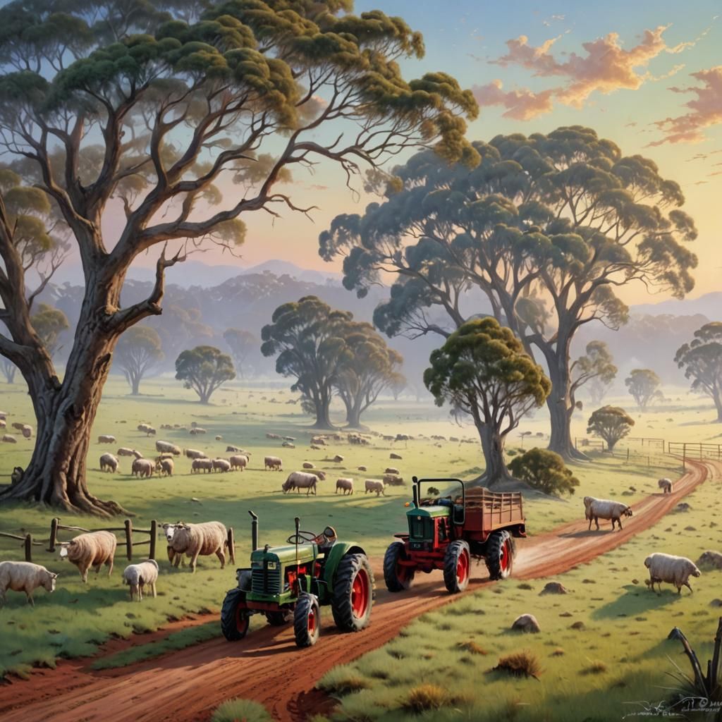 Australian Outback Cattle Field in Fantasy Style