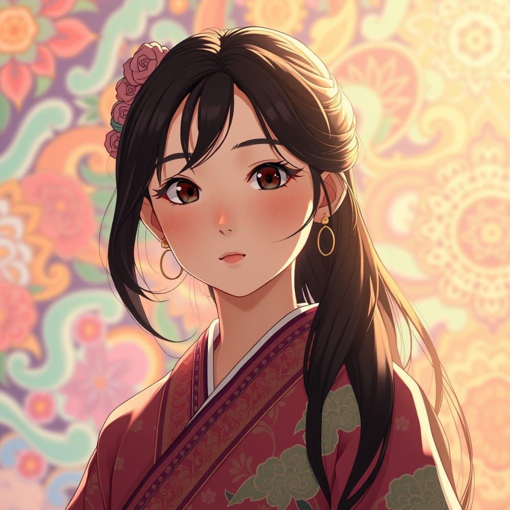 Asian Girl in Whimsical Studio Ghibli-Inspired Setting