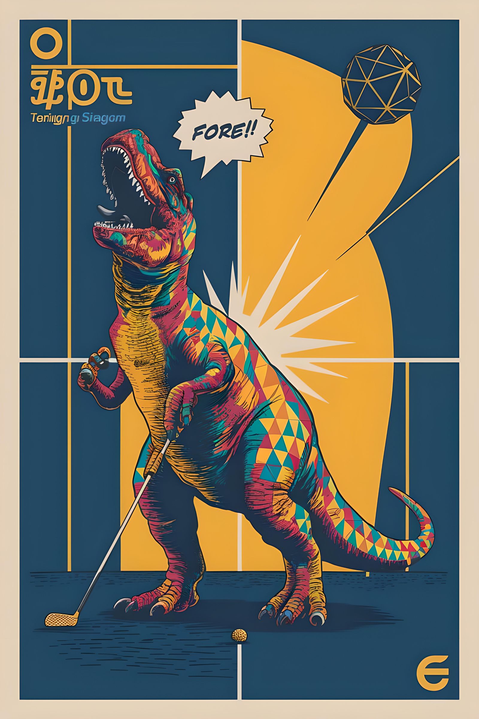 Dinosaur Golfing Pop Art in Bauhaus Style
