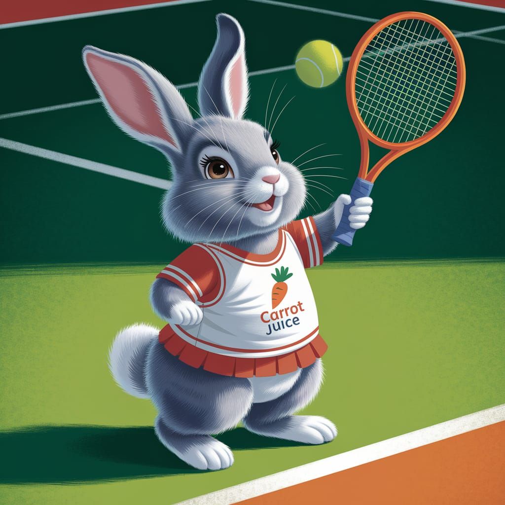 Bunny Rabbit Serves with Power in Children's Book Style