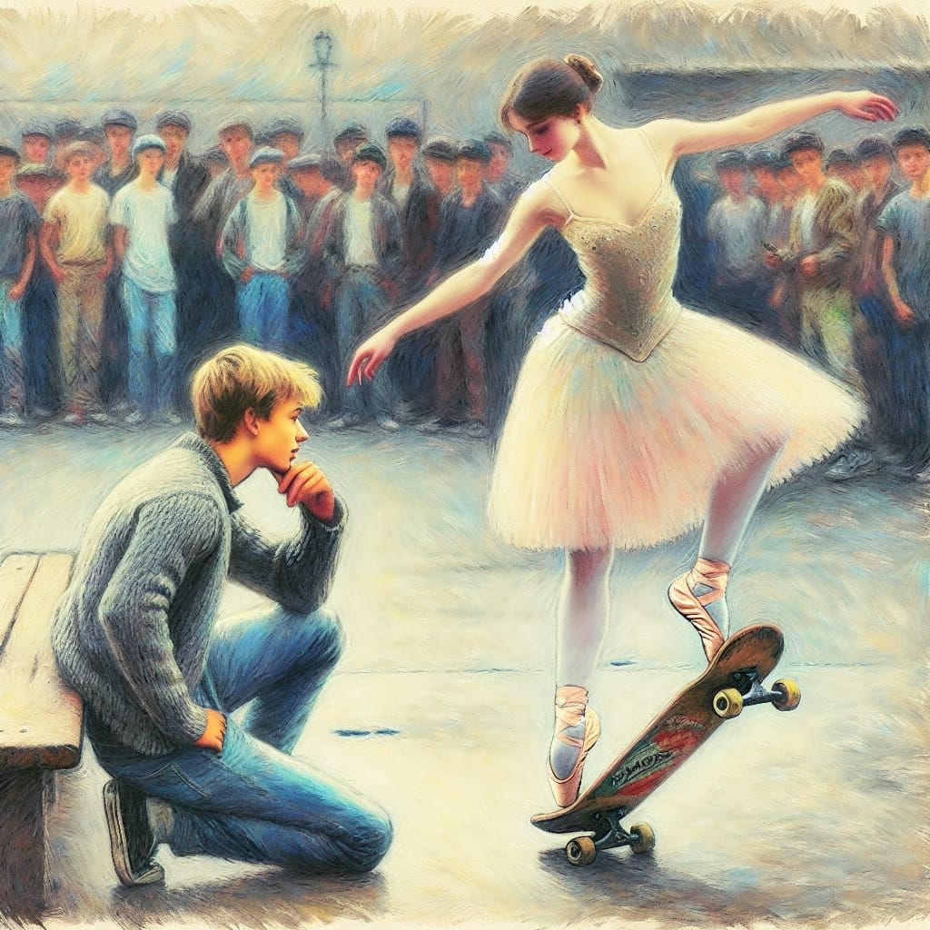 Ballet Dancer Meets Skater Girl: Impressionist Encounter