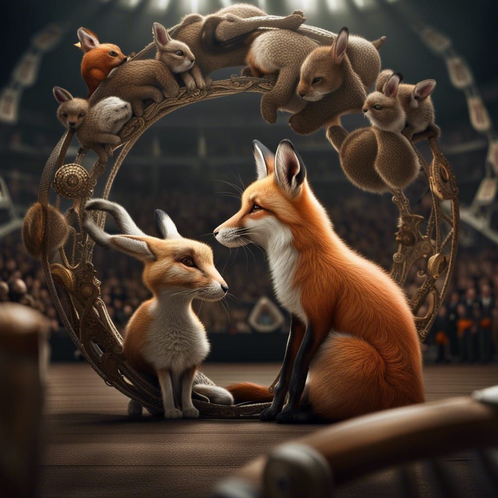 Fox and Rabbit Boxing Match with Animal Fans