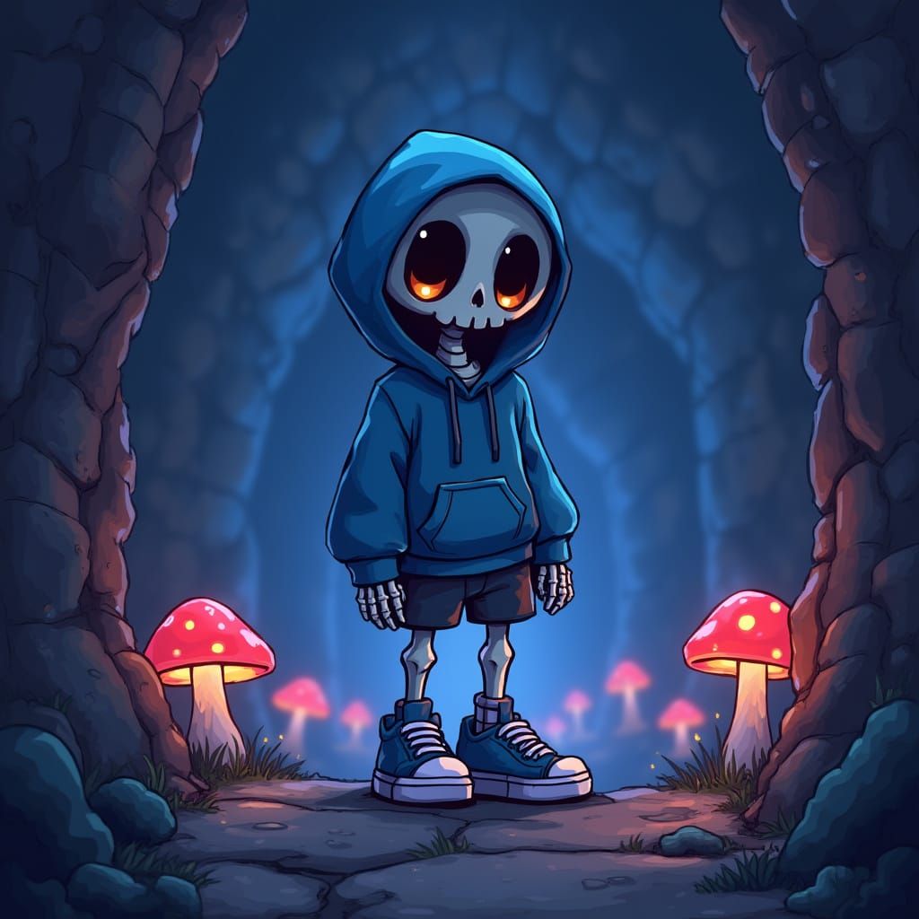 Sans in Underground Tunnel: Digital Art Style