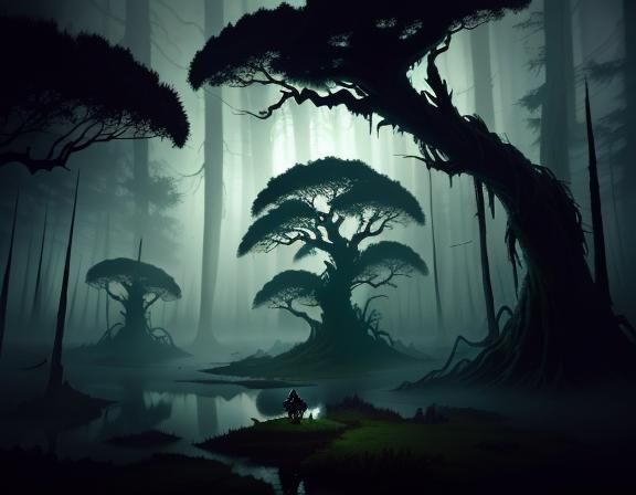 Bullywug in Misty Swamp: Dark Fantasy Illustration
