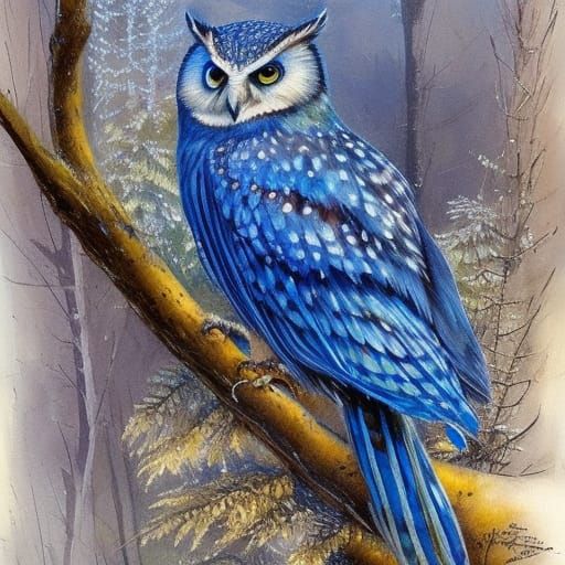 Whimsical Owl in Tree: Pen and Ink Illustration