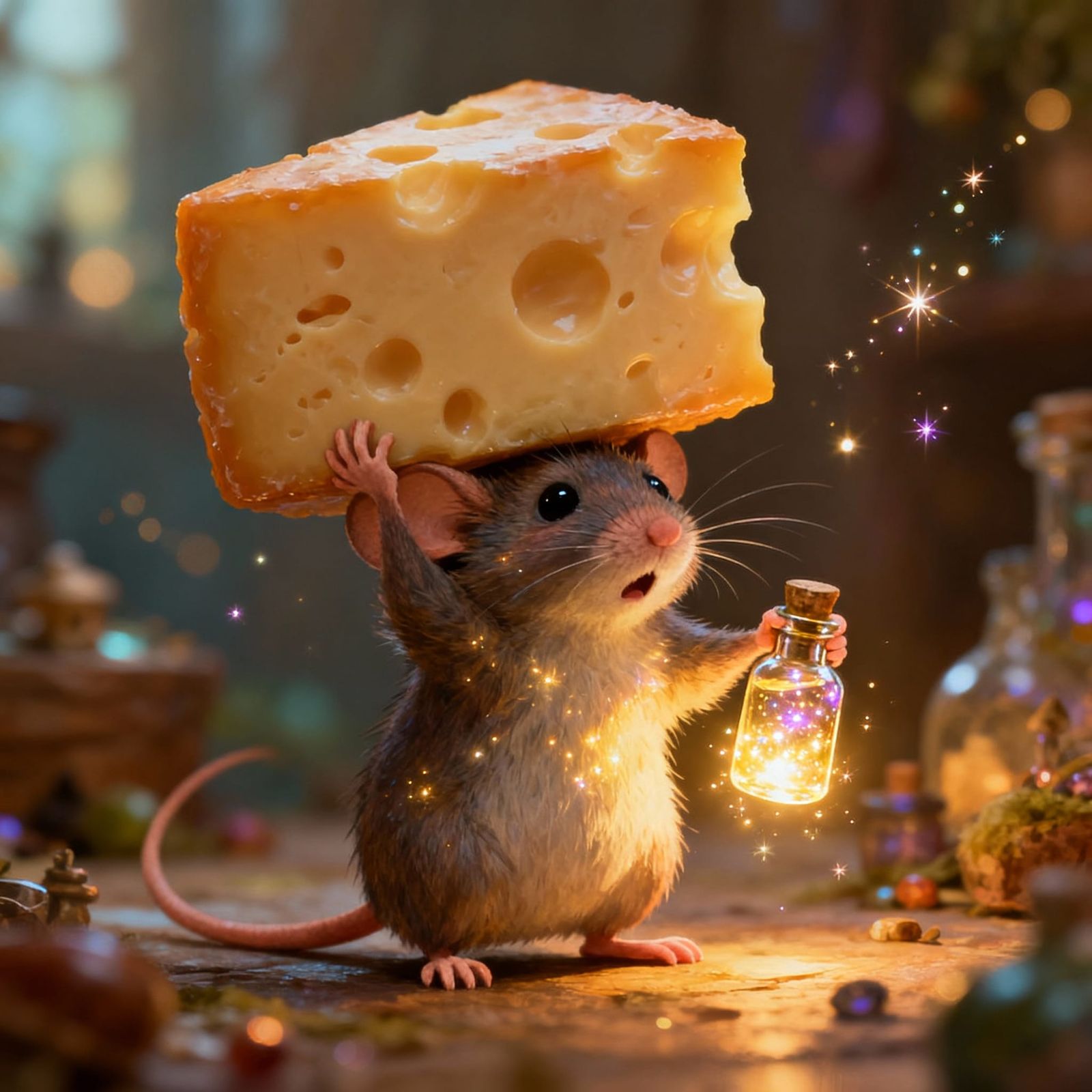 Whimsical Mouse Discovering Magical Cheese
