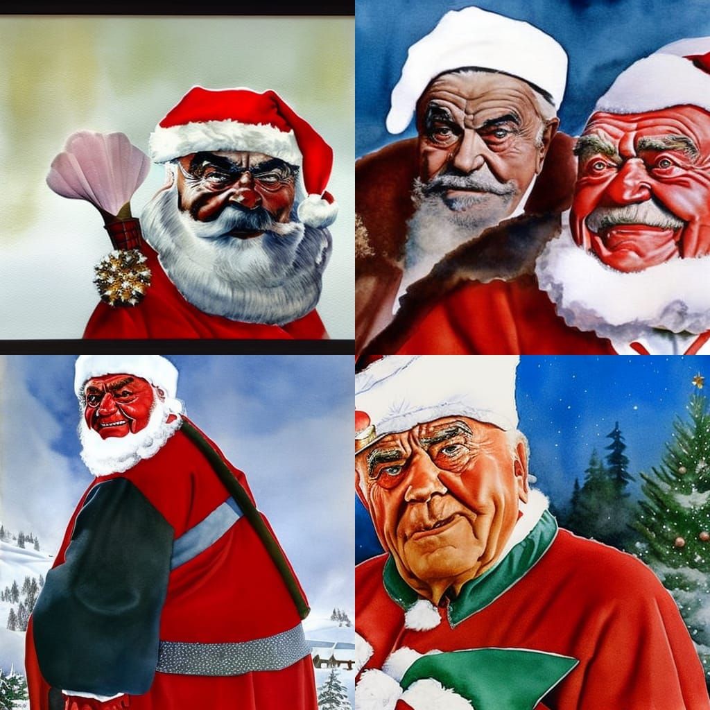Ernest Borgnine as Santa Claus in Watercolor Style