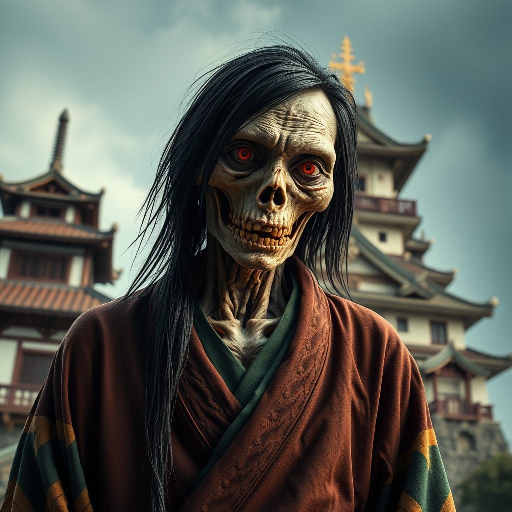Asian Zombie Horror Figure in Japanese Castle Ruins