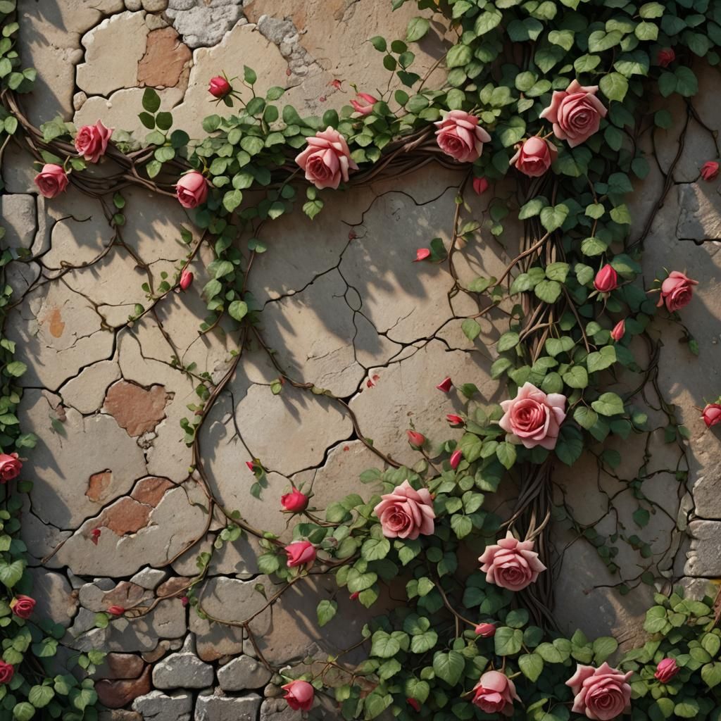Rose Vine on Old Wall: Detailed Fantasy Art