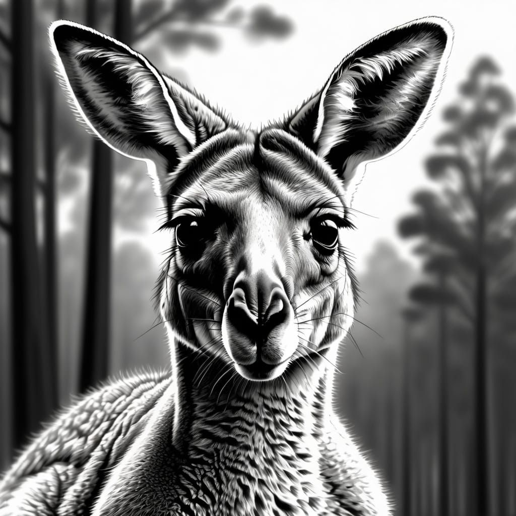 Hyper Realistic Pencil Drawing of a Kangaroo
