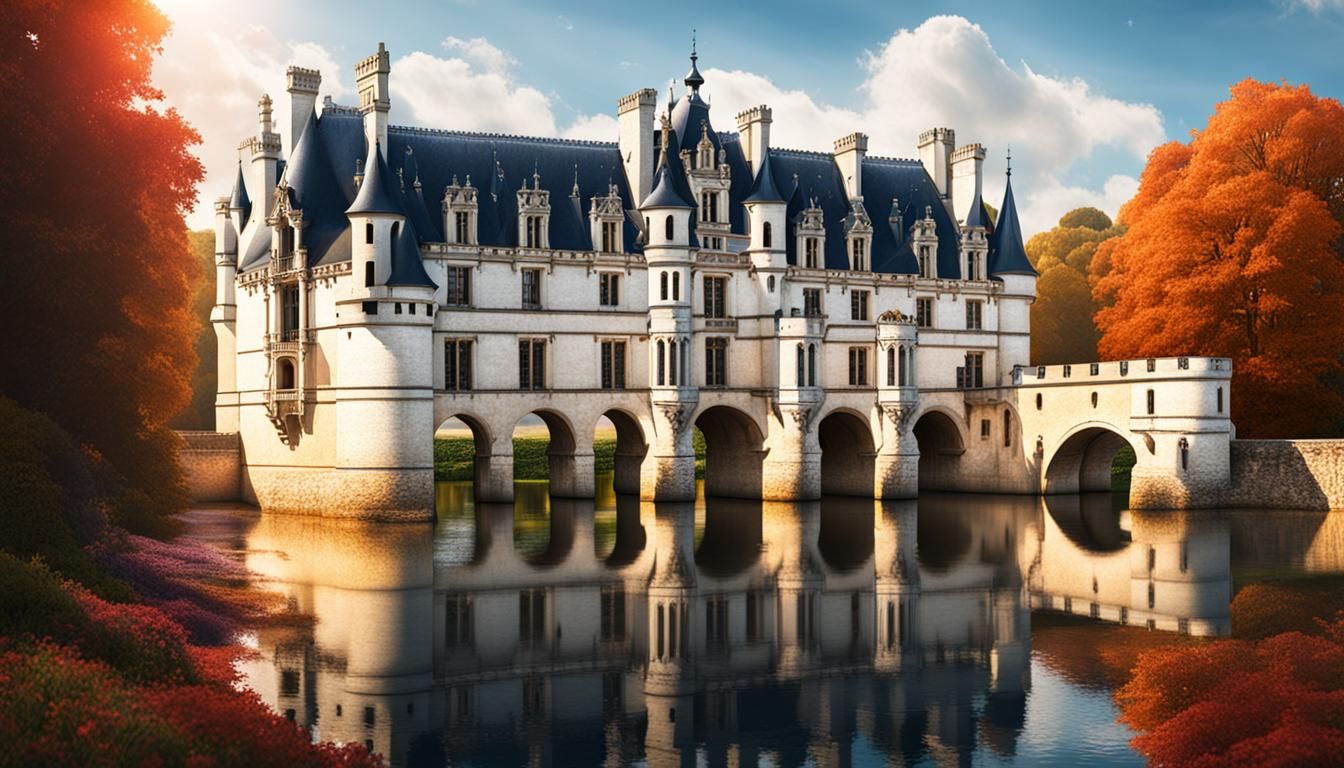 Chenonceau Chateau: Hyperrealistic Splash Art