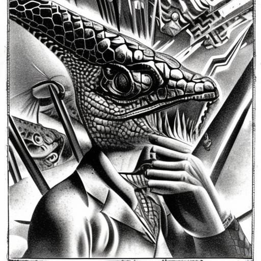 Reptilian Figures Refueling: 3D Digital Concept Art