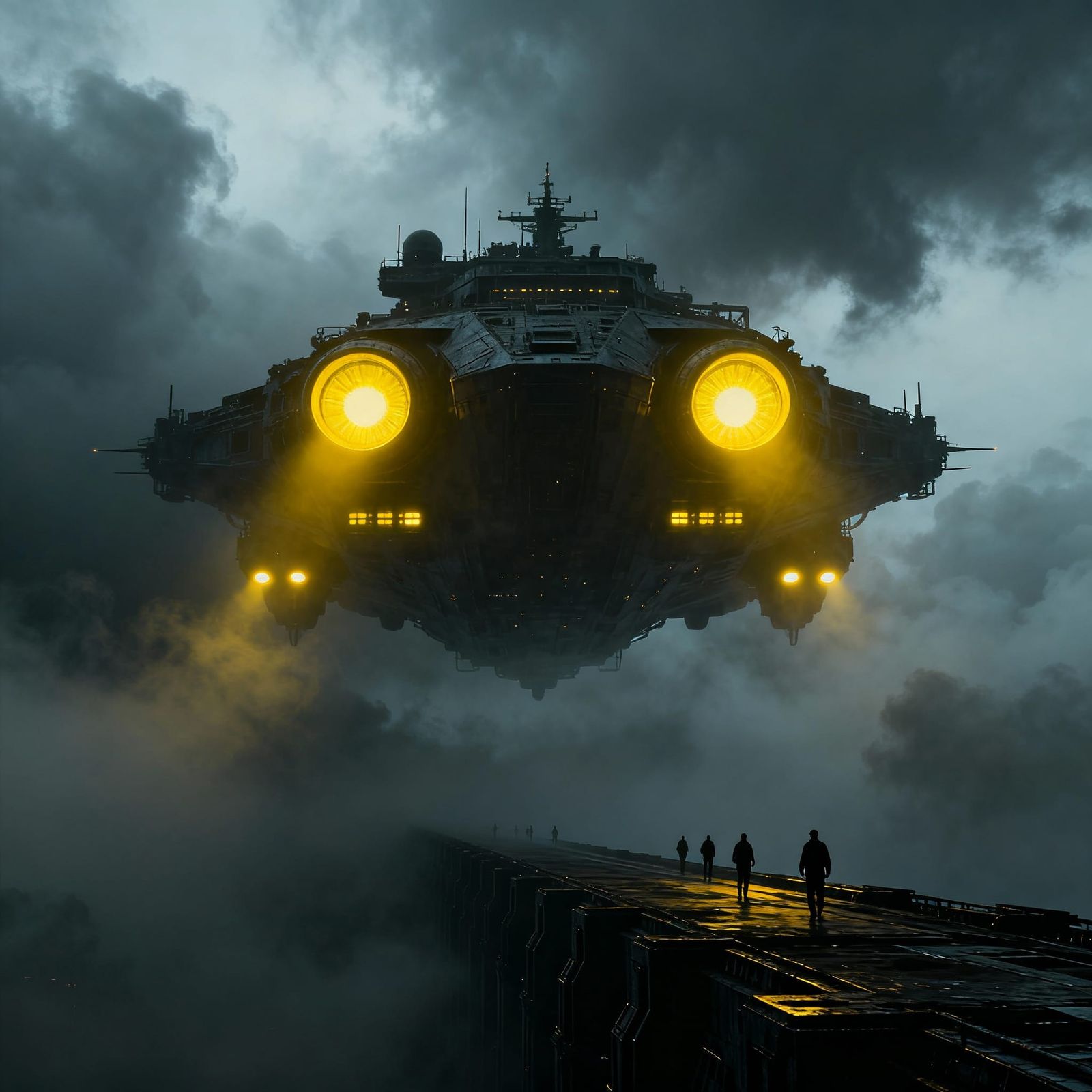 Massive Futuristic Flying Ship in Blade Runner Style