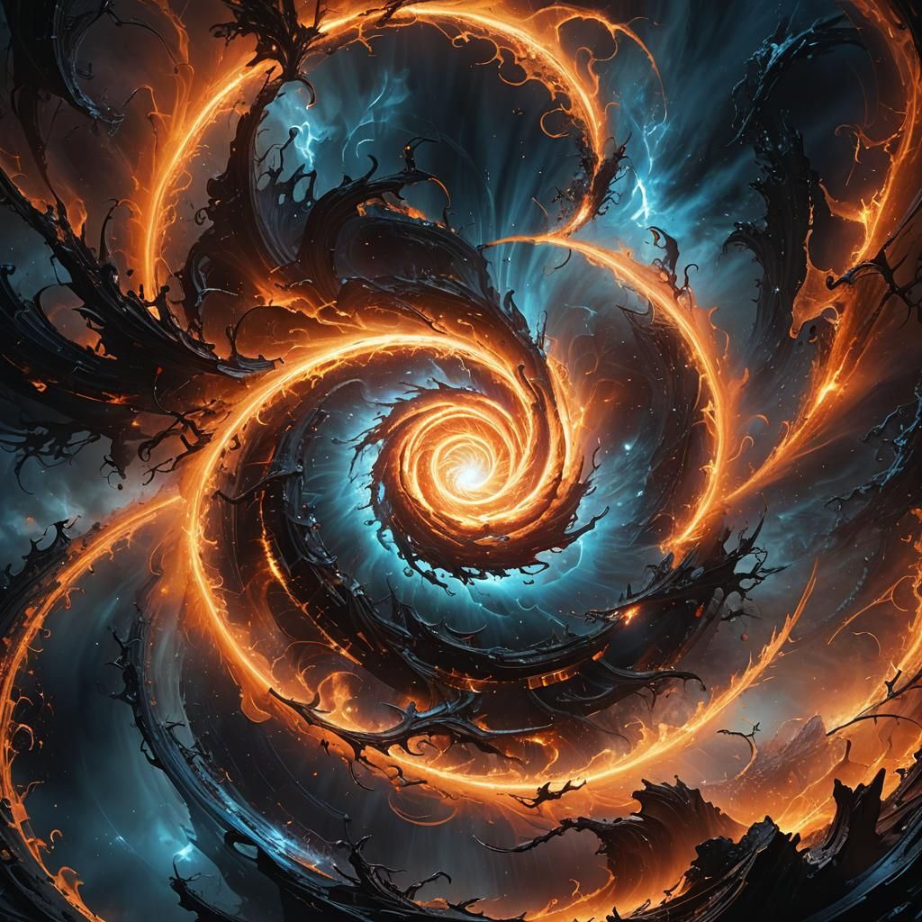 Ethereal Collision: Light and Darkness in High-Fantasy Style