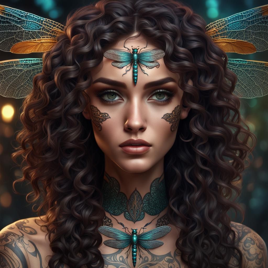 Young Woman with Dragonfly Tattoo: Fantasy Concept Art