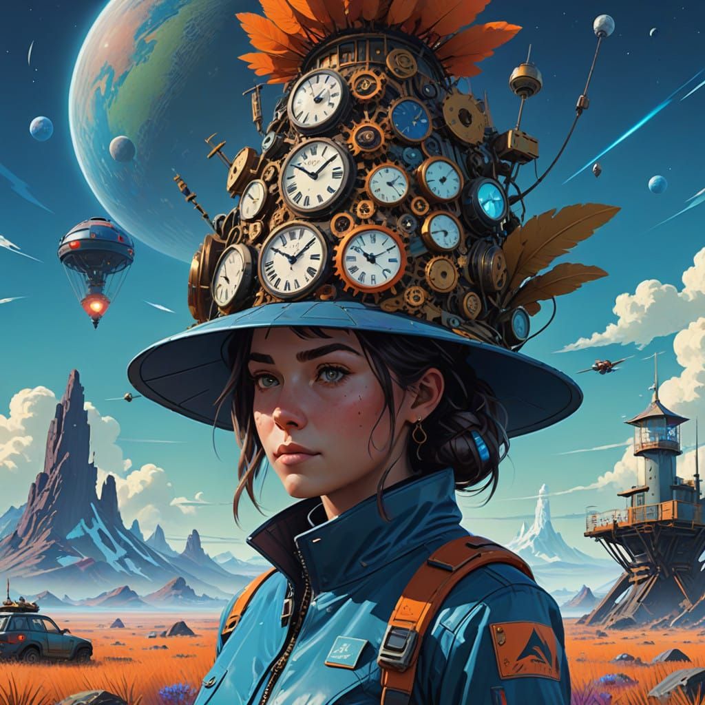 Majestic Timepiece Adorned Oversized Hat in Vibrant Electric...