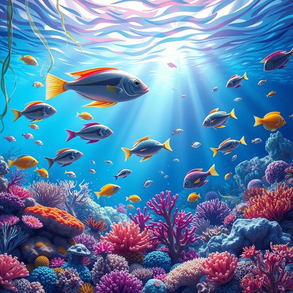 Luminous Fish and Coral Reef in Candy Art Style
