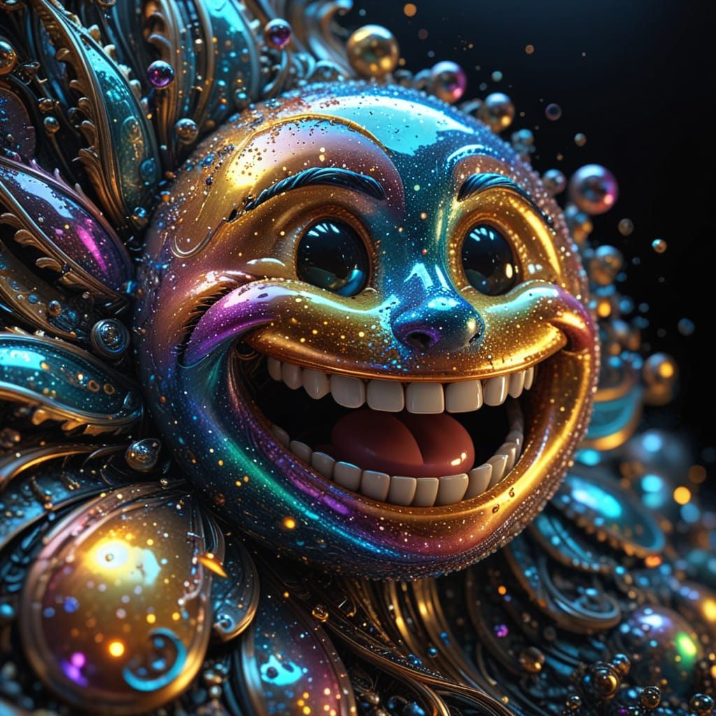 Holographic Smiley Emoji in 3D Digital Art