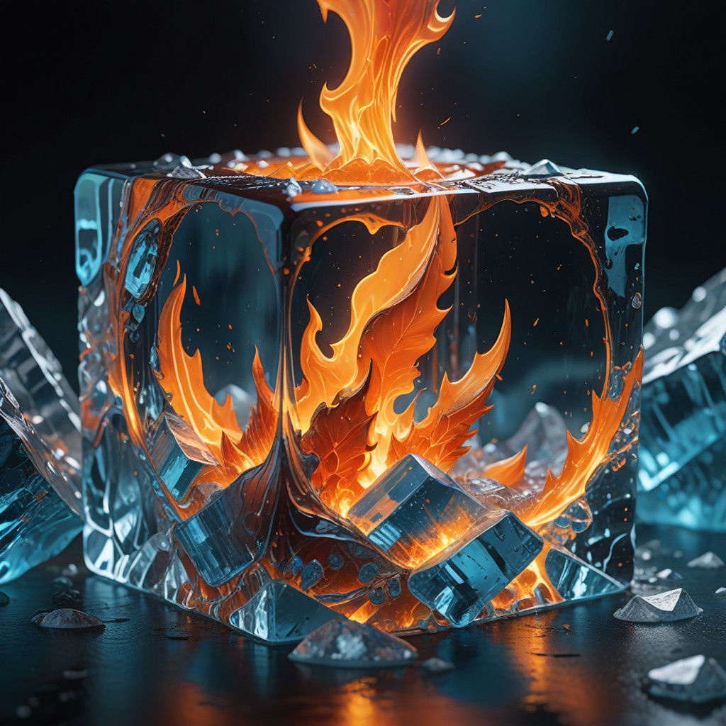 Fantastical Flame Within Crystal Ice, Vibrant Concept Art