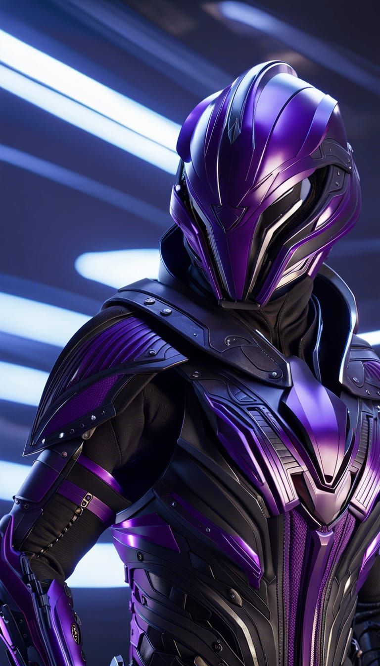 Full body portrait of a futuristic assassin bounty hunter we...