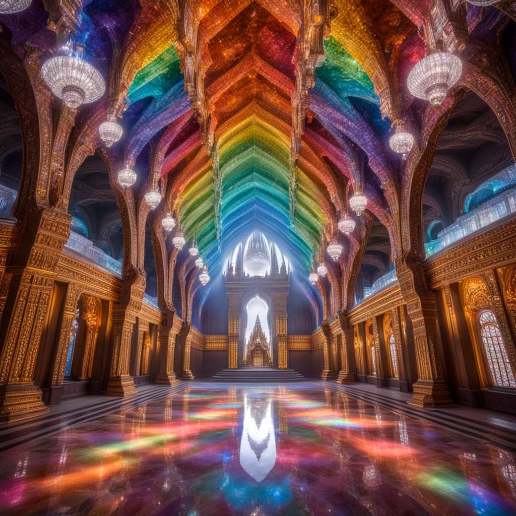 Quartz Crystal Temple Shining with Rainbow Colours