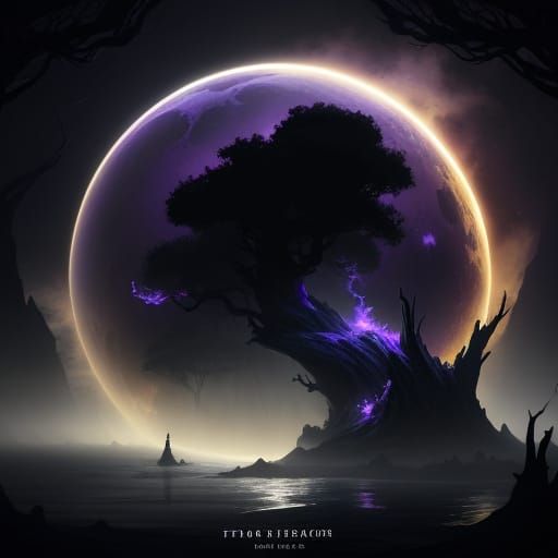 Dark Fantasy Earth Reflection with Gnarled Tree