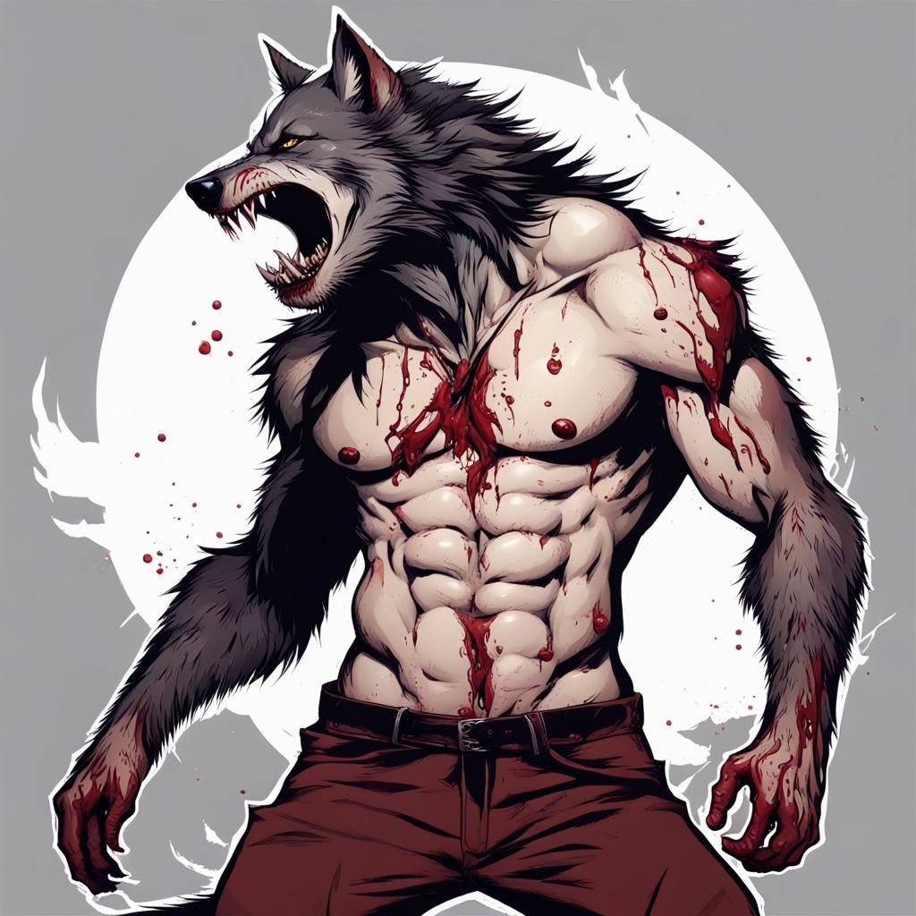Feral Werewolf Transformation: Roaring and Bleeding