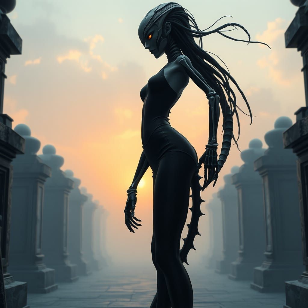 Gothic Dancer in Mausoleum: 3D Anime Cinematic Art