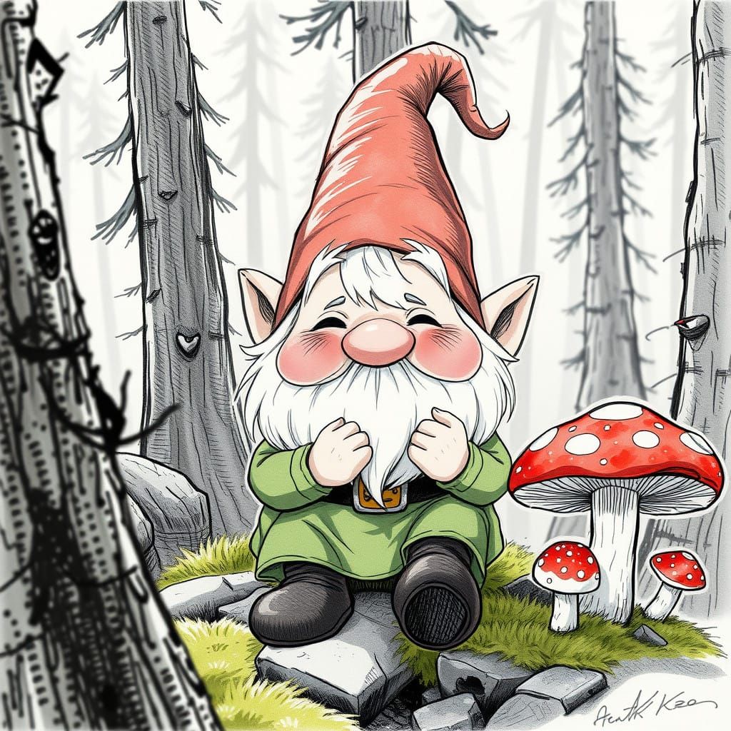 Detailed Gnome Illustration in Fantasy Forest