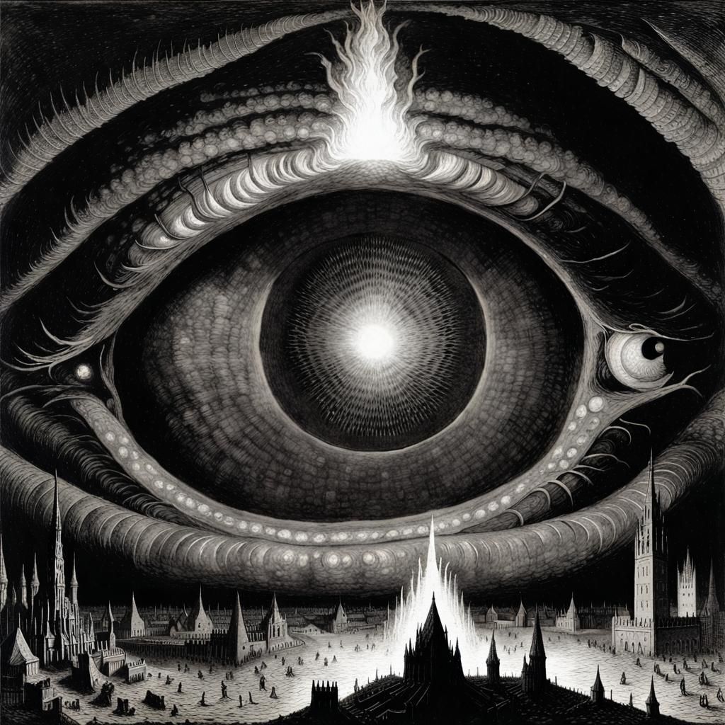 Nightmarish Cosmic Horror Scene in Surrealist Style