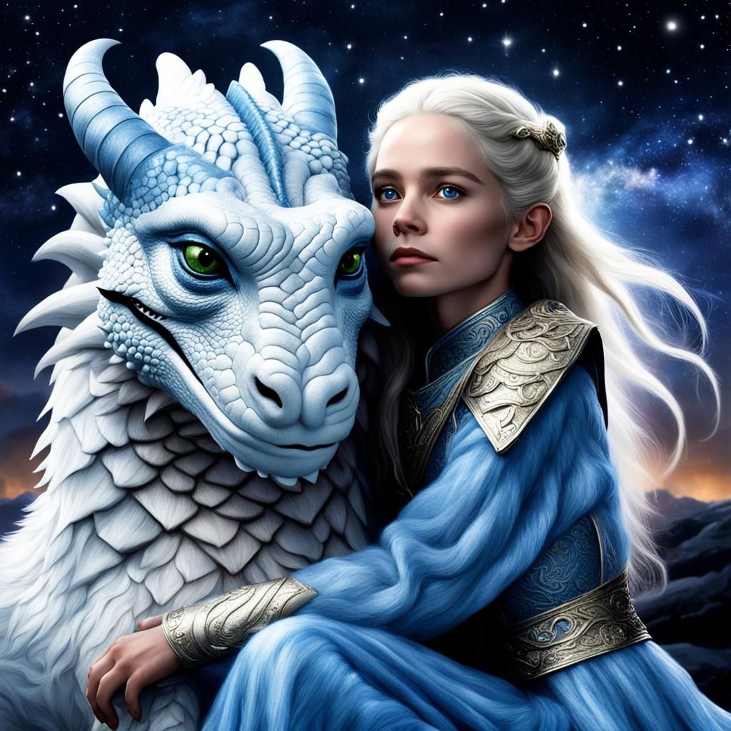 Falkor and Warrior Woman Under Milky Way