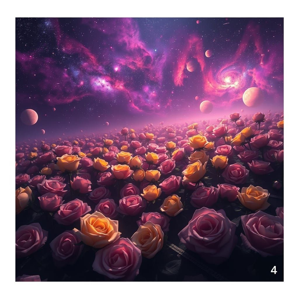 Ethereal Dark Galaxy Rose Landscape in Vibrant Contrast