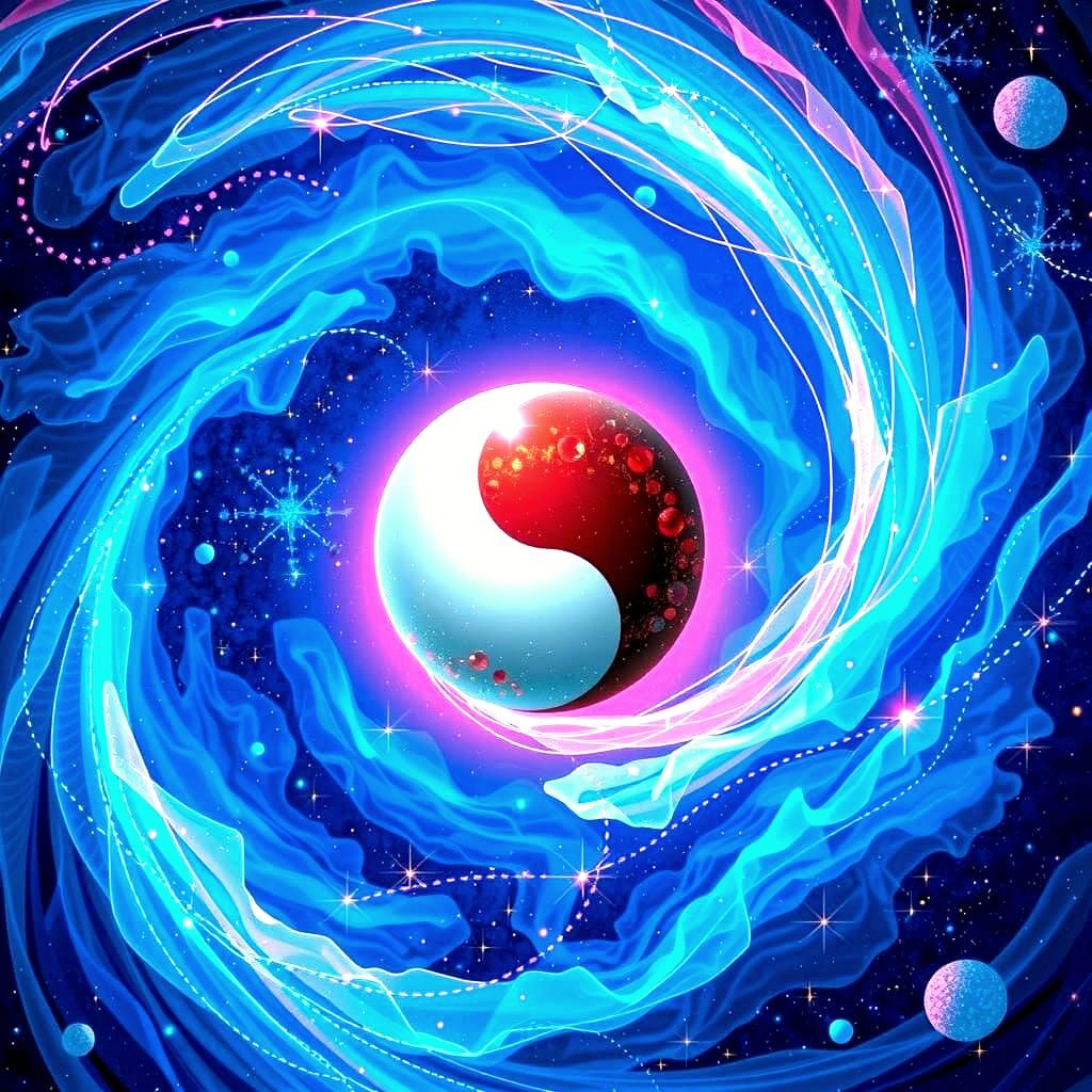 Golden Yin and Yang Celestial Tapestry in Vibrant Astral Sty...
