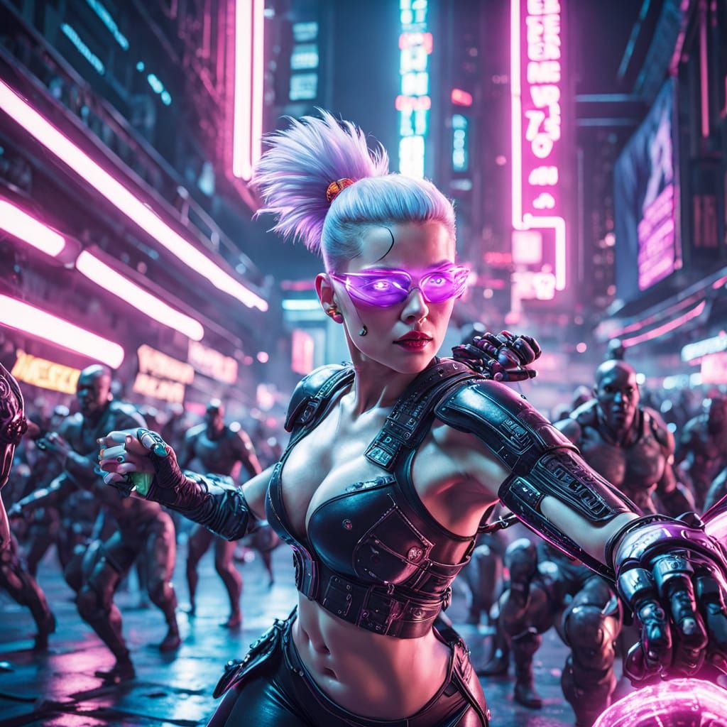 Cyberpunk Arena Fight: Woman vs Cyborg Gladiator