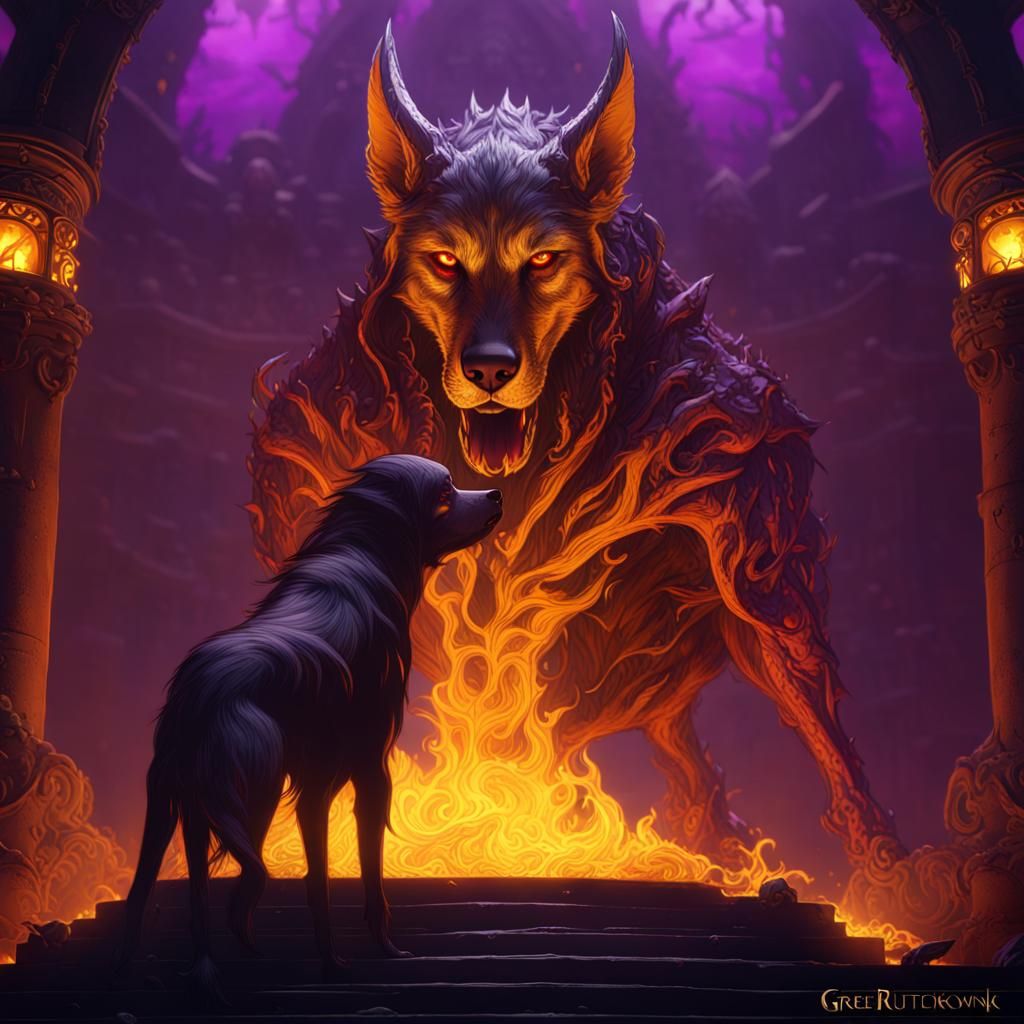 Hyperdetailed Hell Hound in Dark Fantasy Style