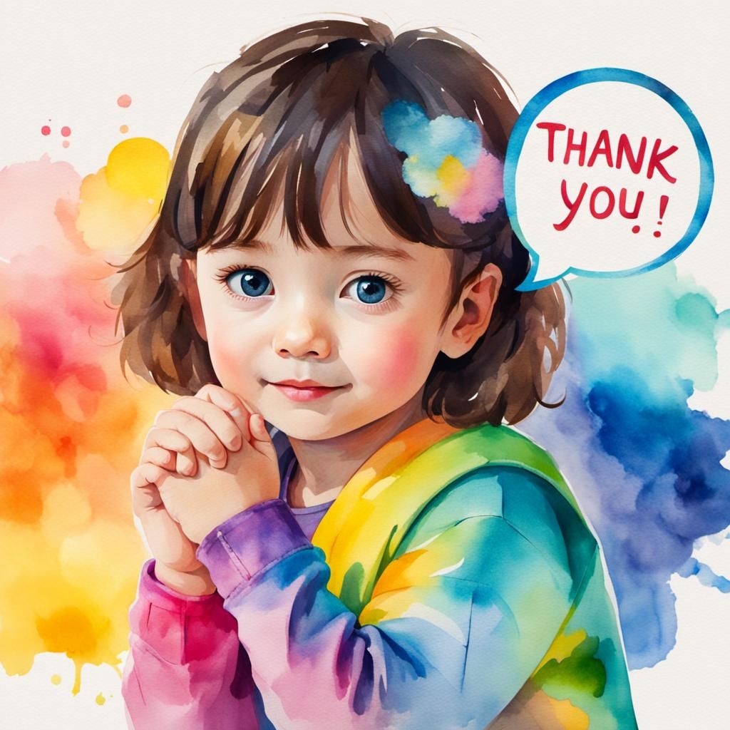 Watercolor Portrait of Child Saying Thank You